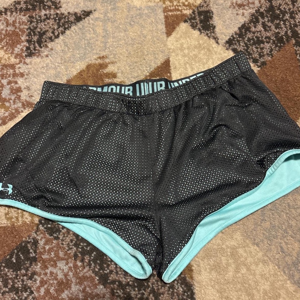 Under Armour Women's Black and Teal Athletic Shorts